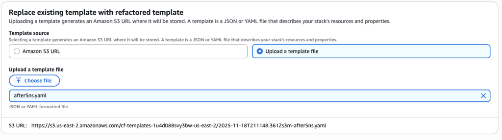 Upload the afterSns.yaml file