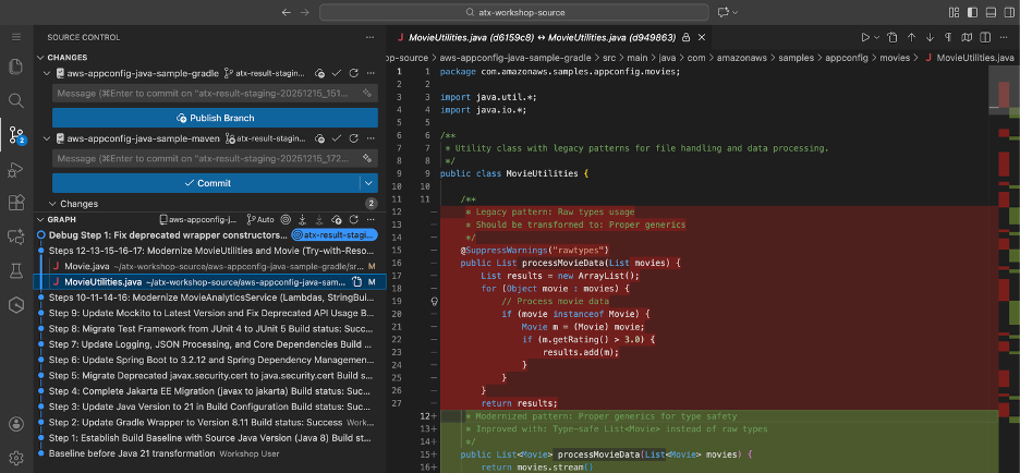 Figure 5: Updated code where legacy pattern of raw types usage is transformed to generics