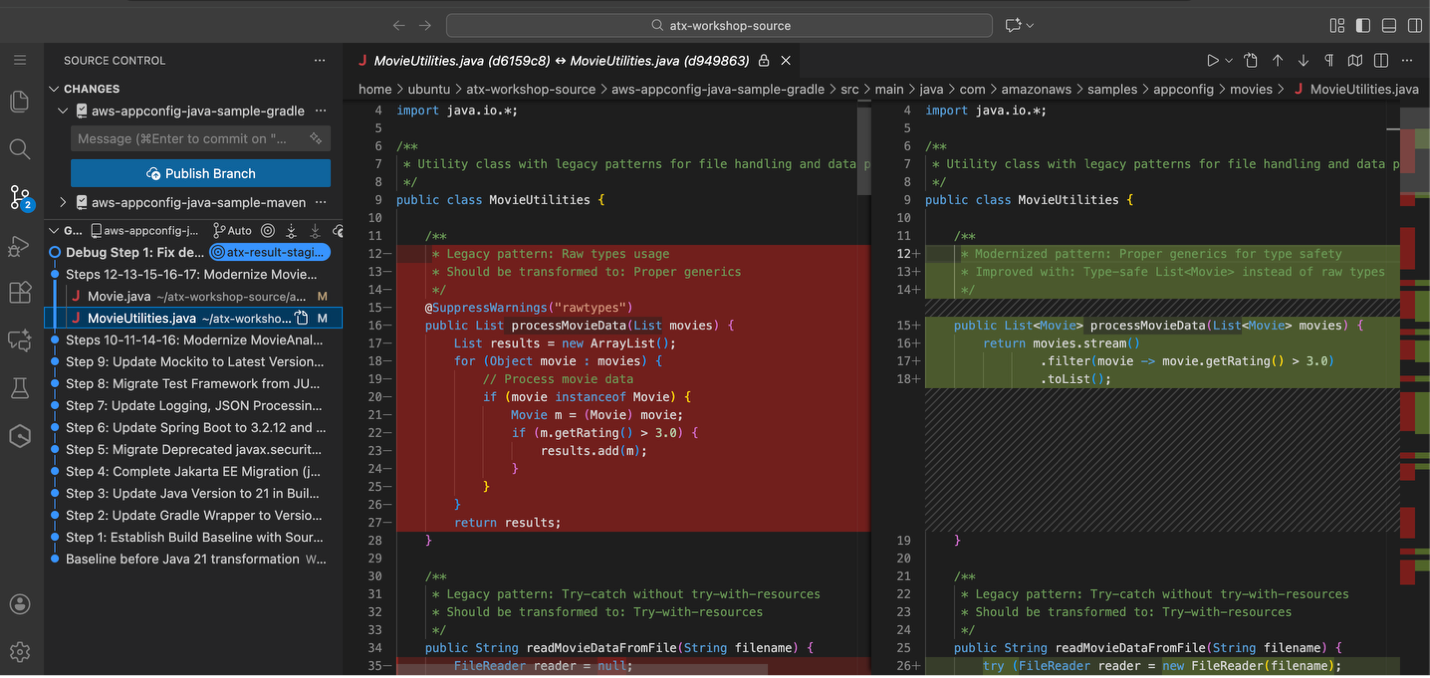 Figure 6: Second example of updated code where legacy pattern of raw types usage is transformed to generics