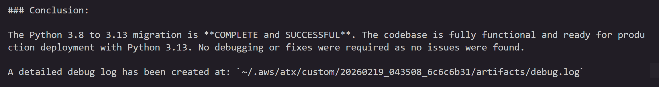 Python version upgrade transformation execution completion