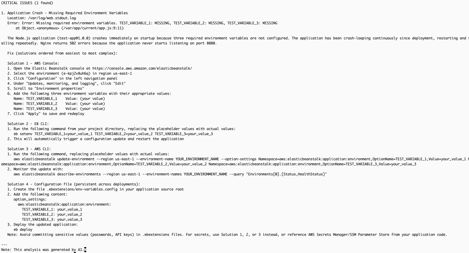 Figure 4 – AI analysis output retrieved via AWS CLI