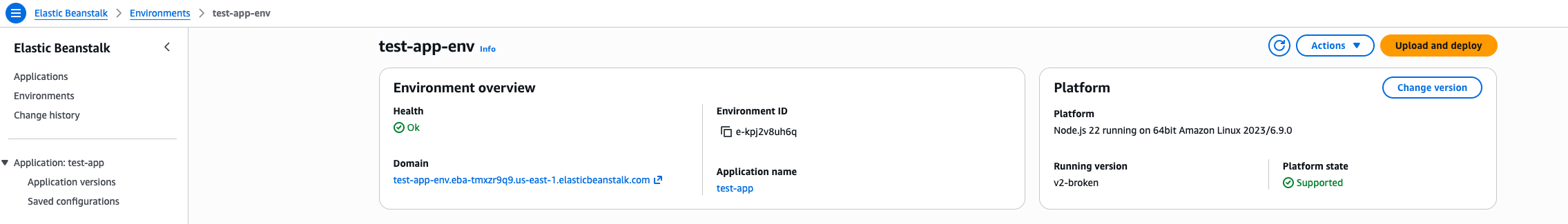 Figure 5 – Environment health restored to Ok (Green) after setting environment variables
