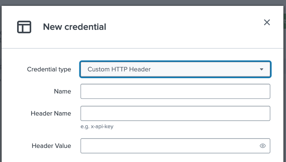 Screenshot showing Splunk's A Better Webhooks credential configuration form.