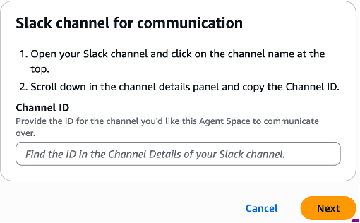 Screenshot showing how to connect an Agent Space Slack.