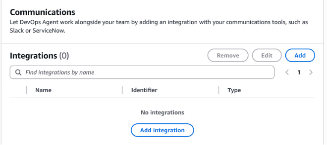 Screenshot showing the configuration of communication in DevOps Agent.
