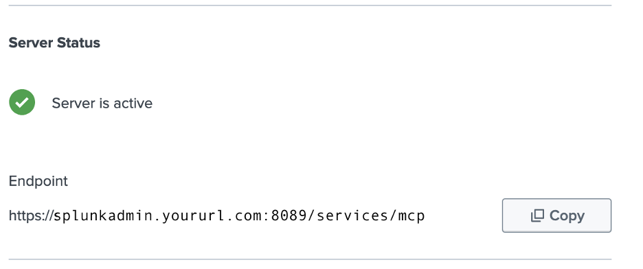 Screenshot showing Splunk's MCP Server endpoint.