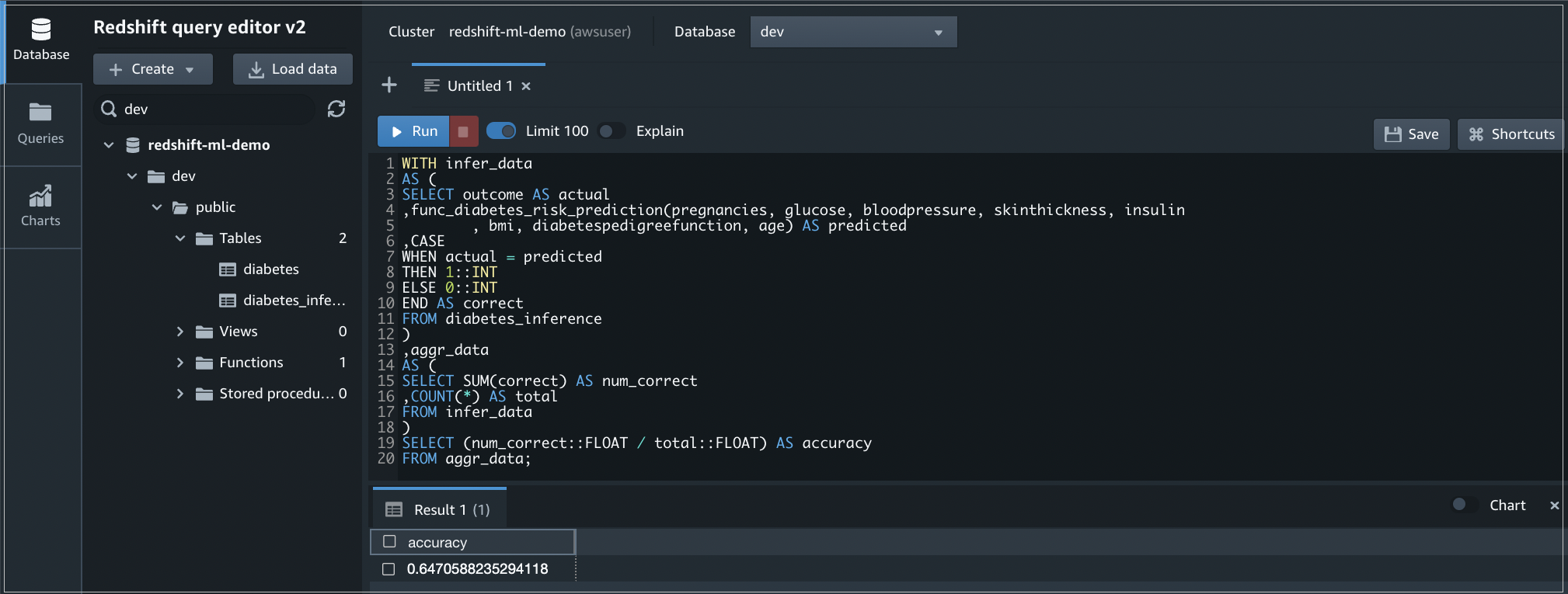 Figure 11 – Output of the query that checks the accuracy of the model.
