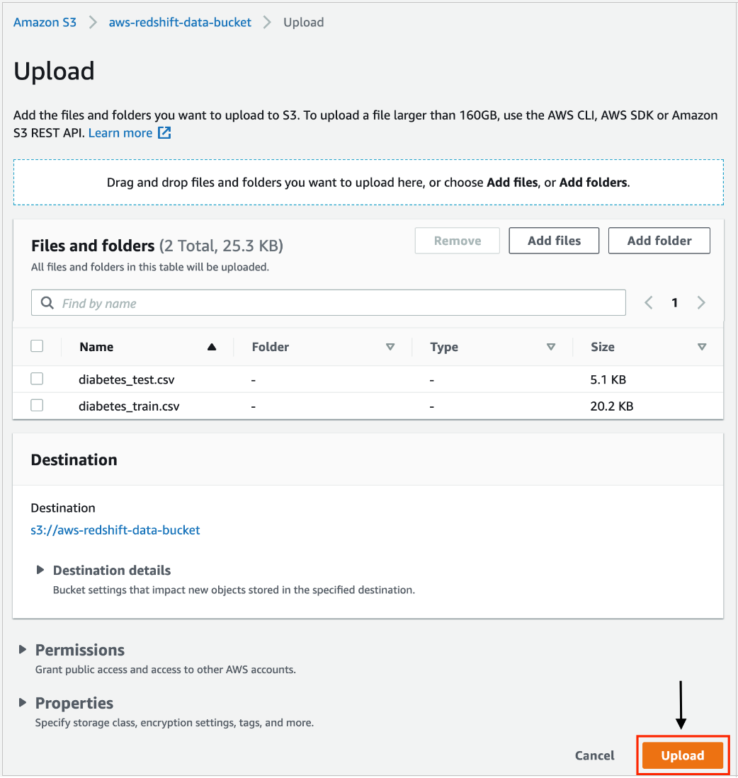 Figure 2 – Diabetes data files in the Amazon S3 bucket.