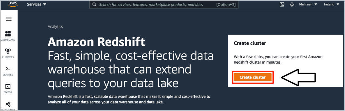 Figure 4 – Amazon Redshift console.