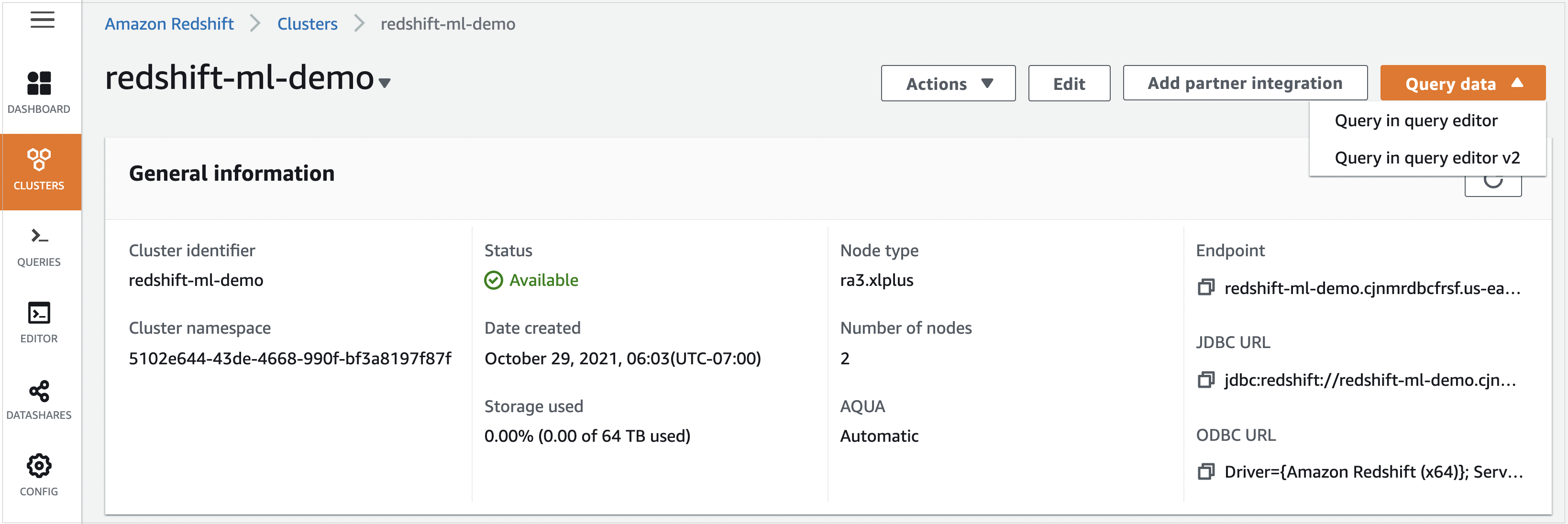 Figure 5 – Your Amazon Redshift cluster.