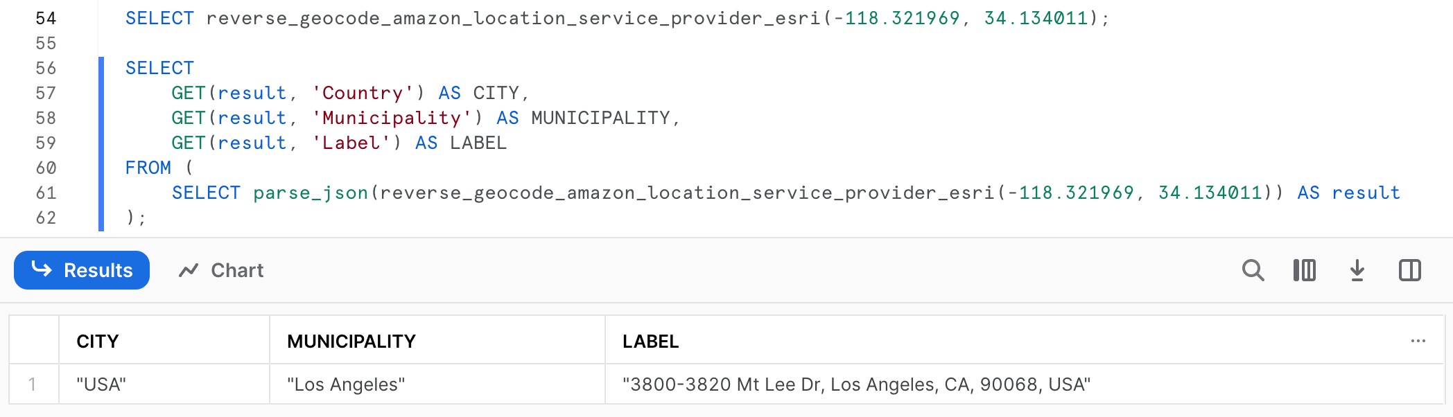 Image showing a SQL query result of an address