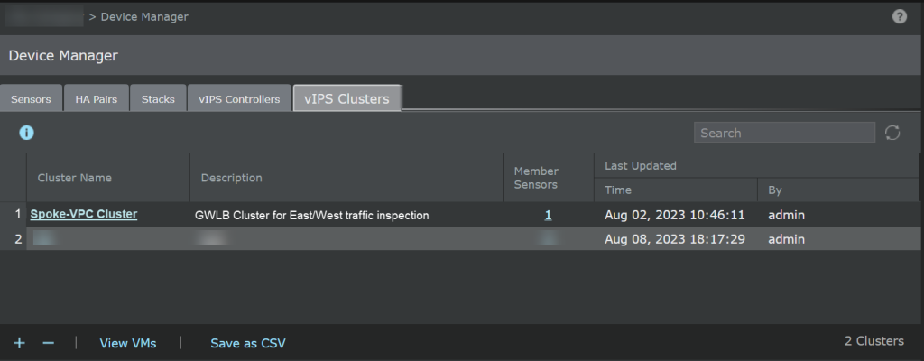 vIPS Clusters detail in Trellix Device Manager