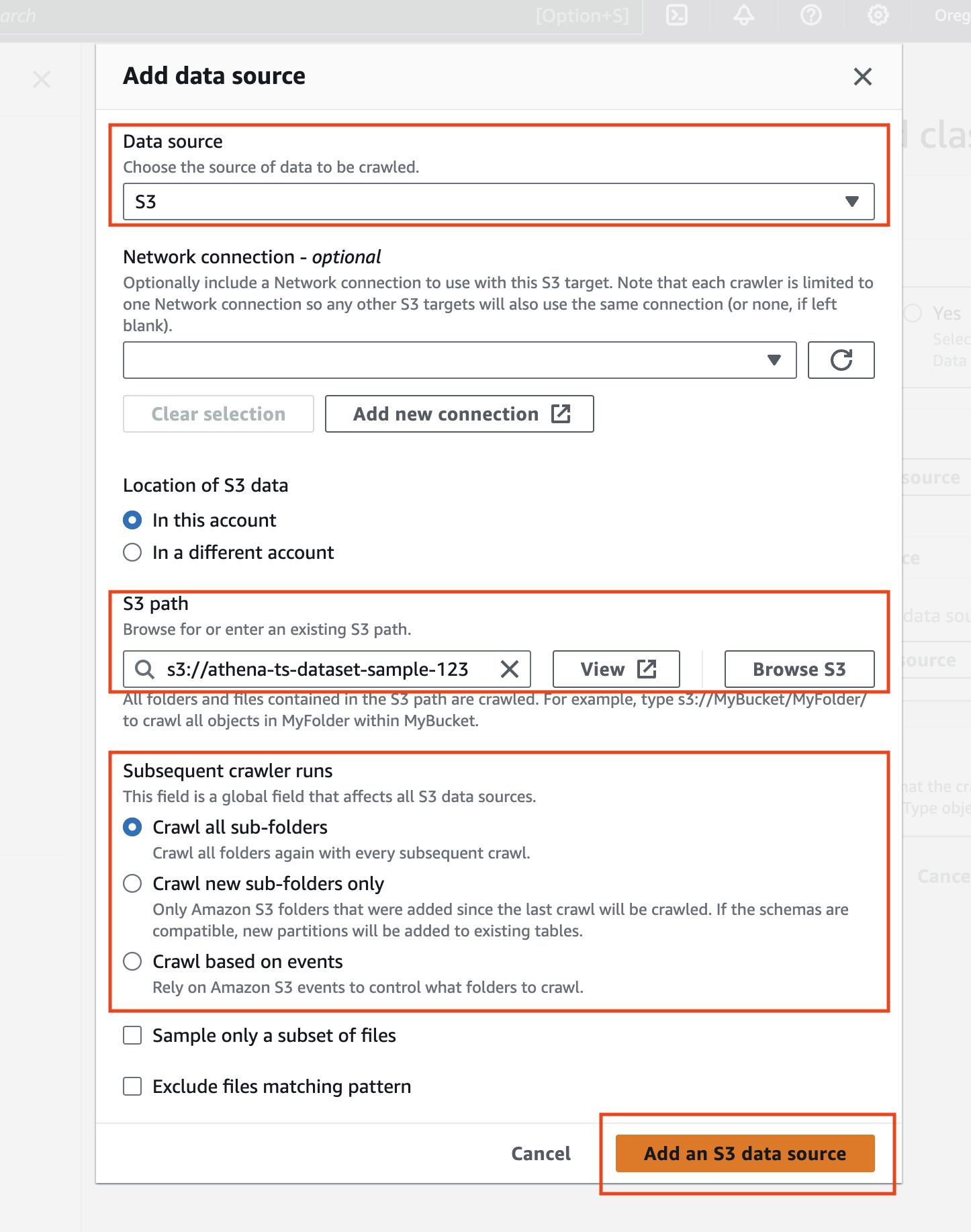 Figure 3 - Define Glue Crawler data source