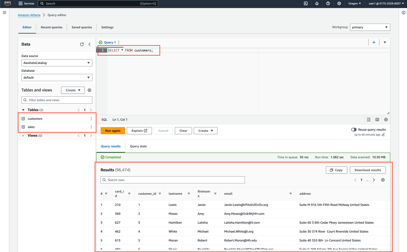 Figure 5 - Athena query on data