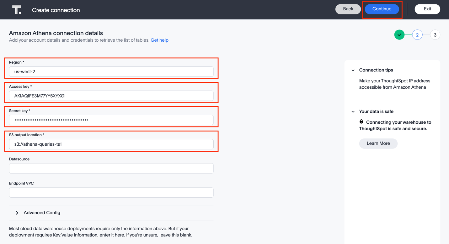 Figure 6 - Configure connection to Athena
