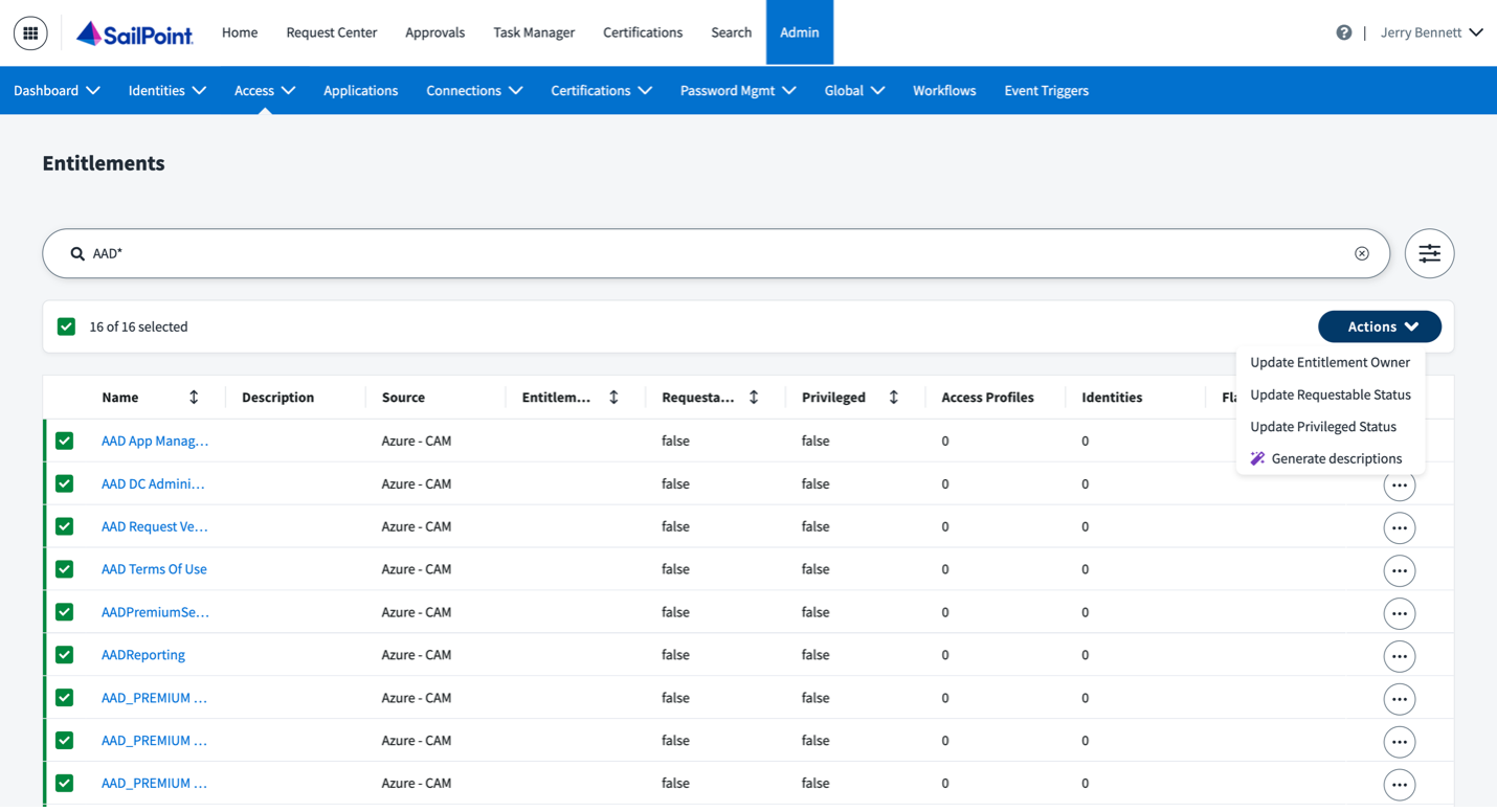 Figure 2. User selects entitlements for their descriptions to be generated