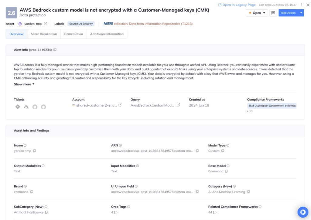 Figure 4: Orca checks if Amazon Bedrock custom models are encrypted with CMK