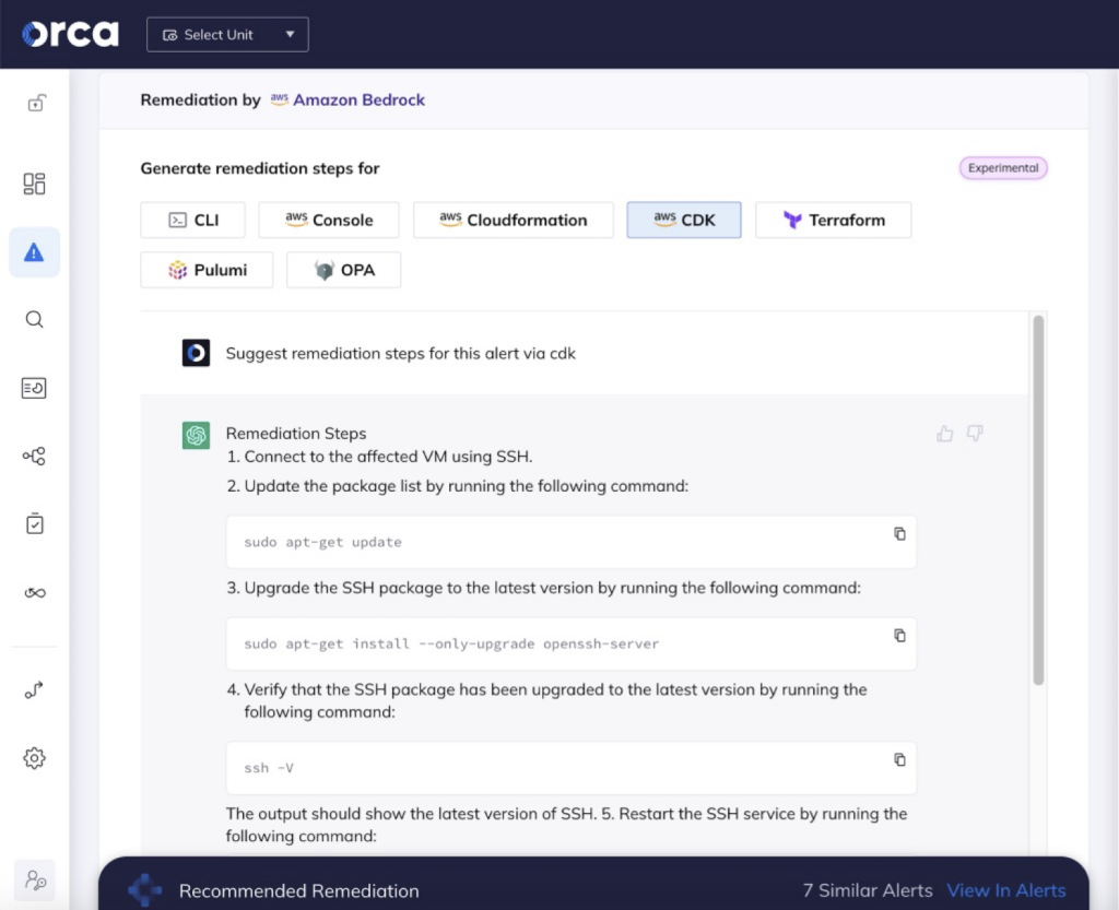 Figure 5: Amazon Bedrock built-in AI engine automatically generates remediation steps and code