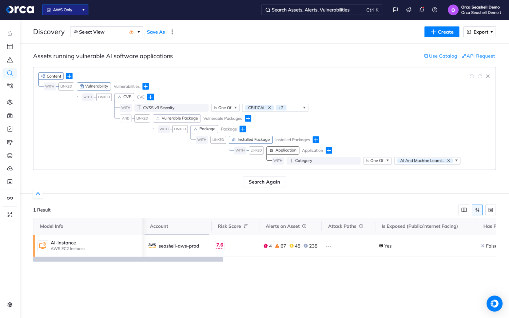Figure 2: AWS assets running vulnerable AI software applications