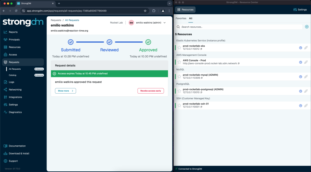 StrongDM JIT Access and Authorized Resources