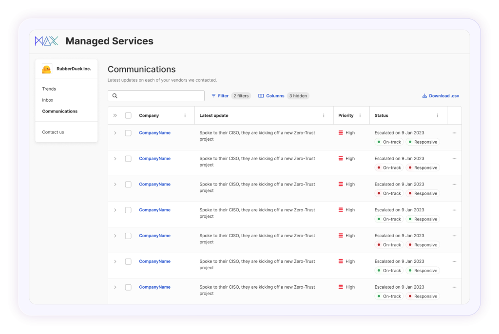 Overview of vendor communication and management within MAX