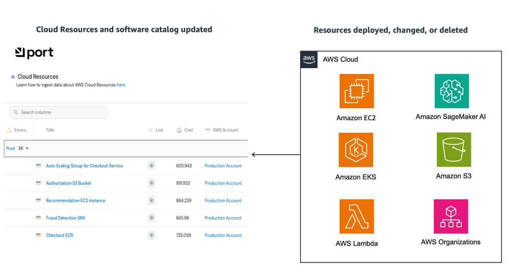 Figure 3: Port provides a central catalog view of resources, and processes, to enable standards-driven self-service and automation