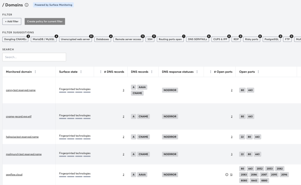 Figure 2: Detectify Surface Monitoring discovery of Domains