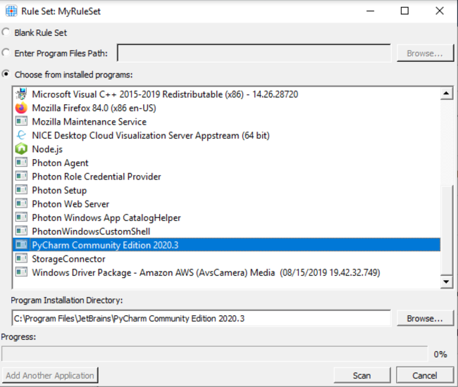 Select the application you want to hide in the Rule Editor