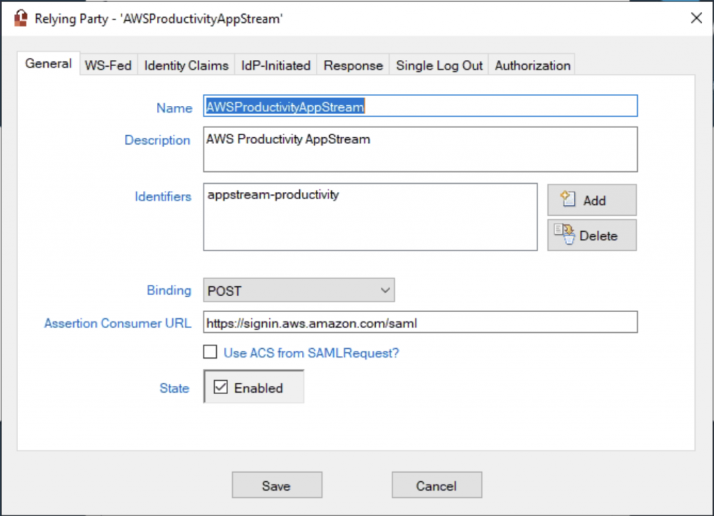 PortalGuard Relying Party configuration - General tab