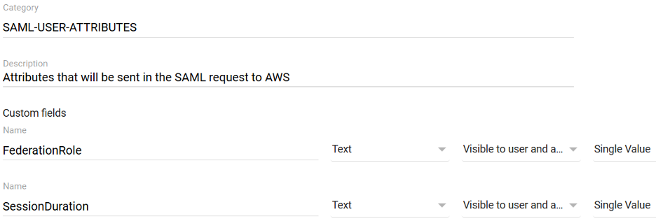 SAML User attributes as described above
