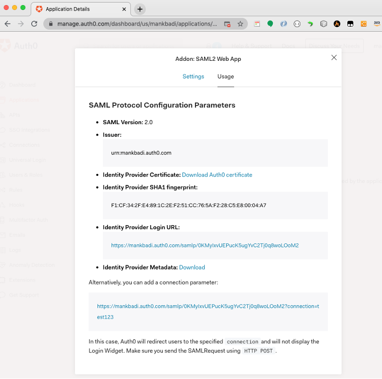 SAML2 Web Application Usage