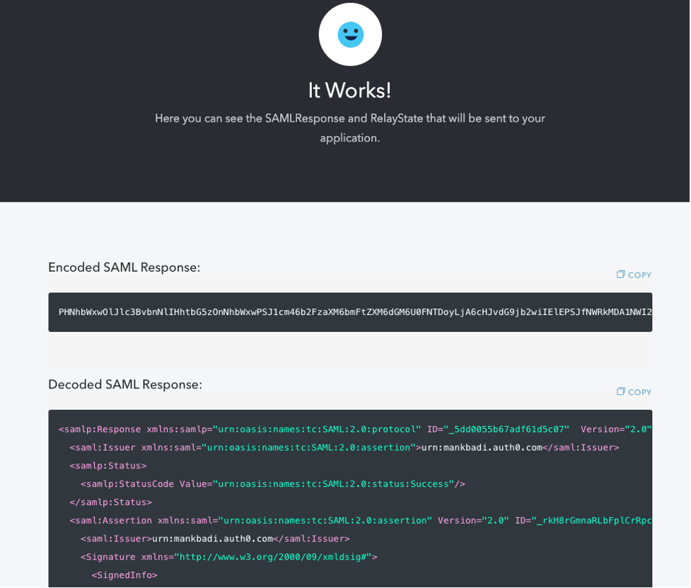 Decoded SAML response