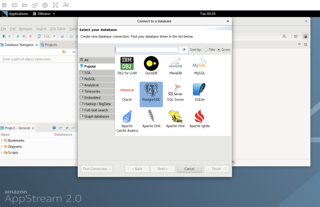 Figure 2: Dbever application stream from AppStream elastic fleet