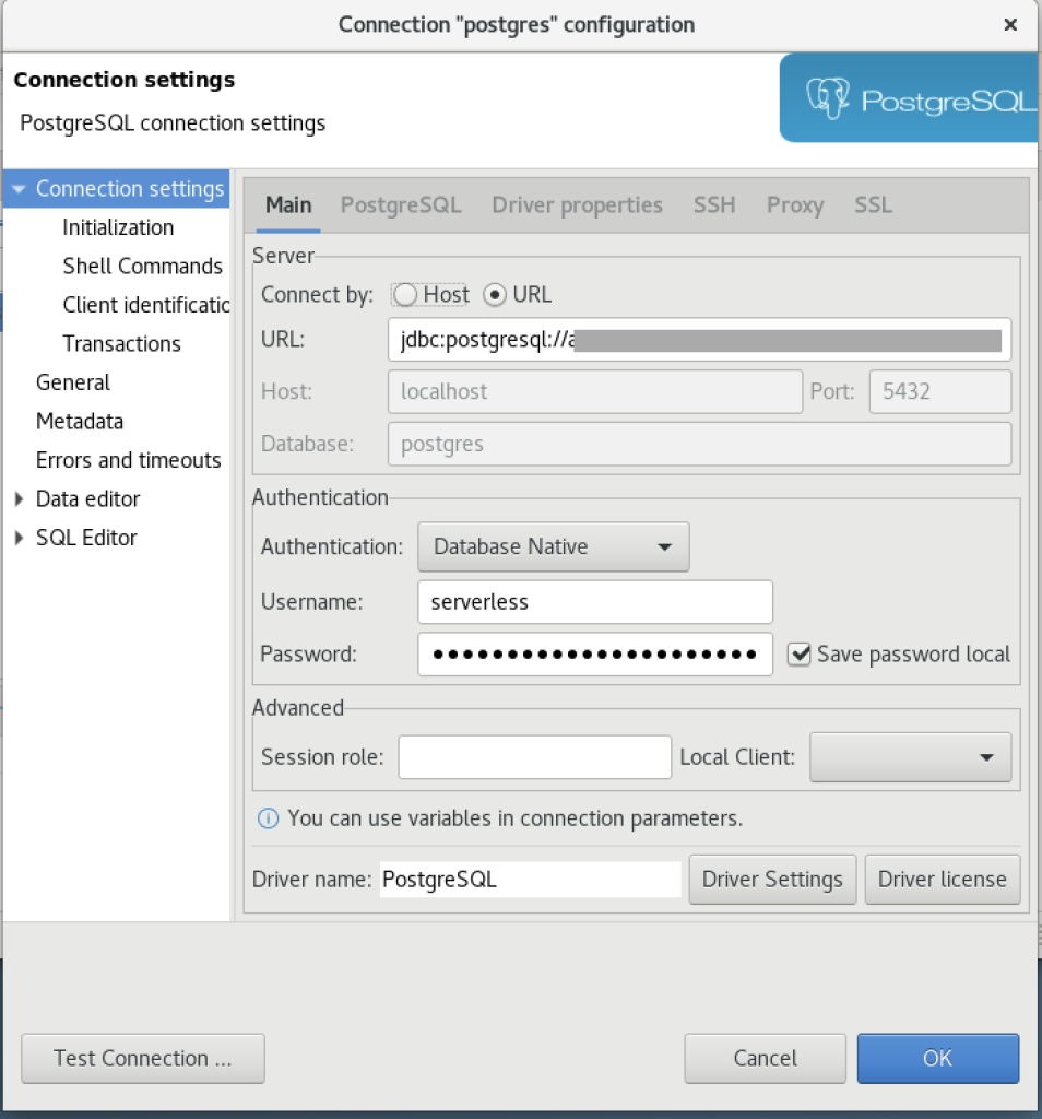 Figure 3: Configuring Aurora database permissions in Dbeaver