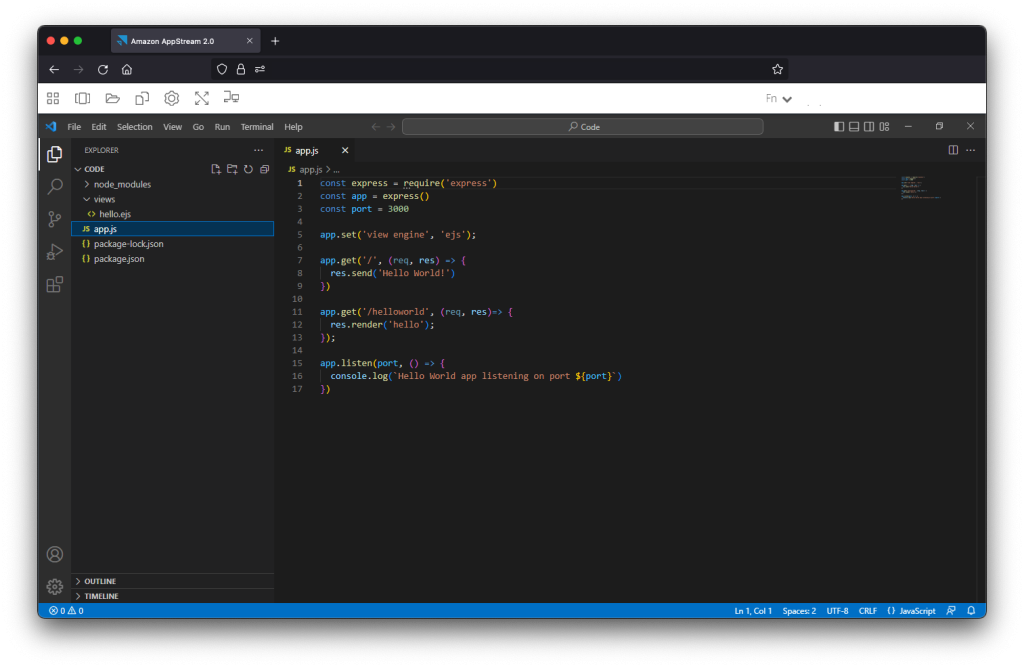 Figure 2 - Launch VSCode in AppStream 2.0