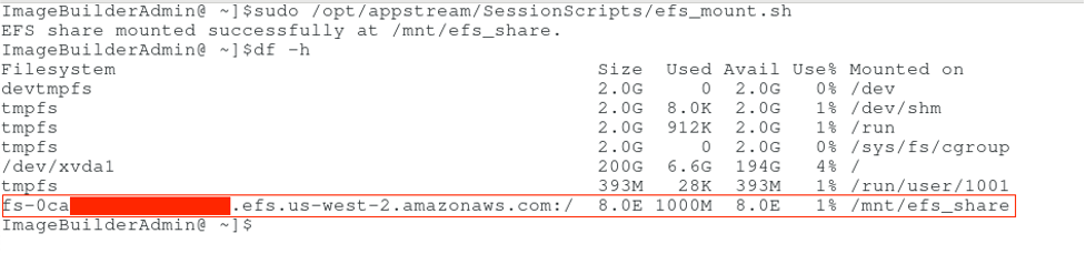 Screenshot of ImageBuilder terminal with df -h command output