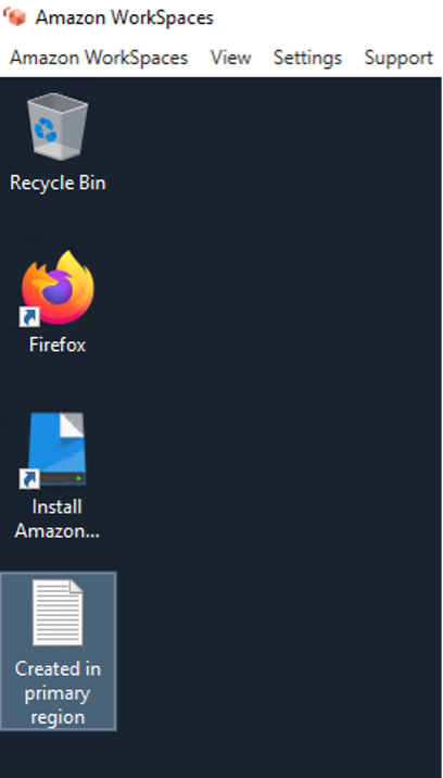 This screen shows the solution working in the Secondary Region. A text file has been transferred from the Primary Region using FSLogix