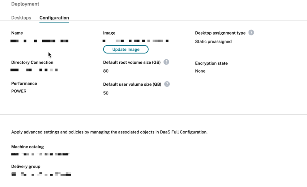 Update image button in the deployment configuration