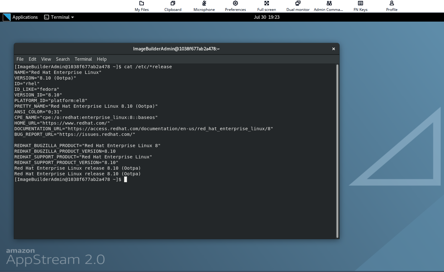 RHEL AppStream login screen.