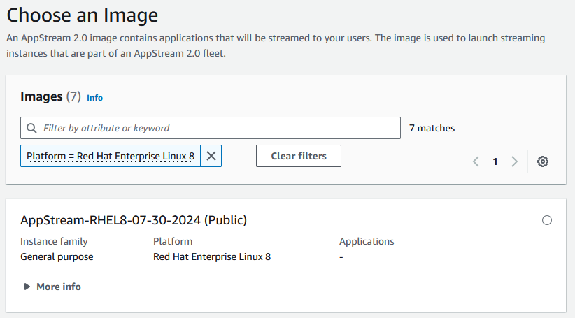 Red Hat Enterprise Linux AppStream image builder selection.