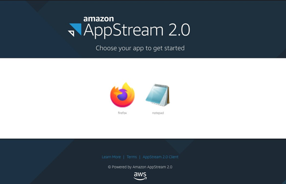 Screenshot of the AppStream 2.0 application catalog.