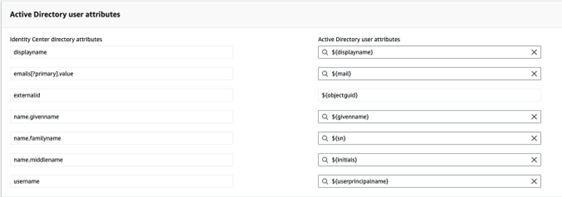 Screenshot of the IAM Identity Center settings page, specifically the "Attribute mapping" view under the "Identity source" tab.