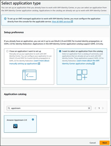 Screenshot of the "Select application type" page.