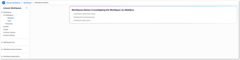 WorkSpaces Advisor Console Analysying WorkSpaces