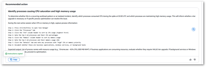 Recommended action in detail
