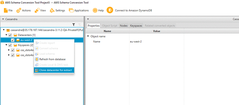 Open the context (right-click) menu for the data center, and choose Clone datacenter for extract