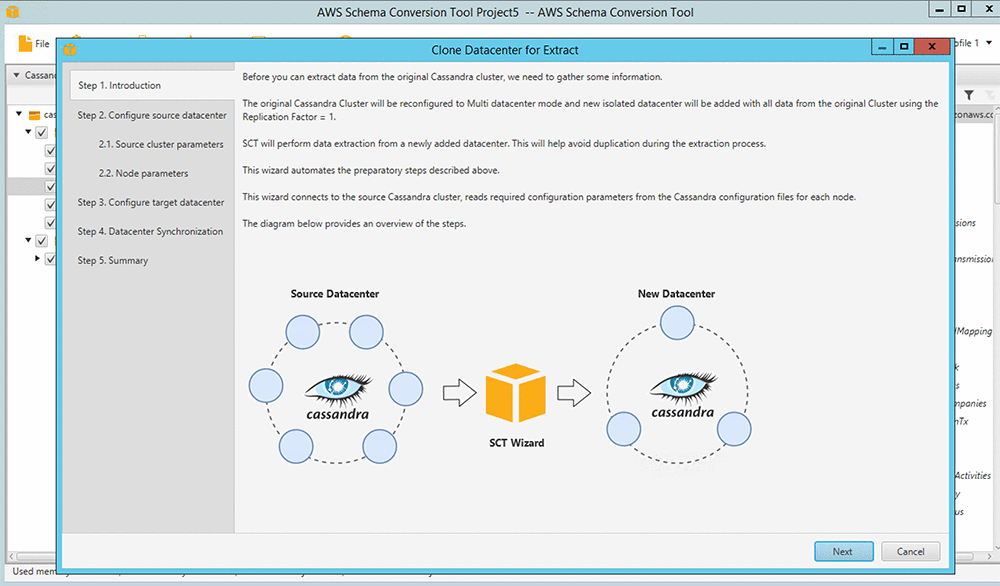 The first screen where you enter all required details of the source Cassandra cluster that you’re trying to switch to multi data center mode
