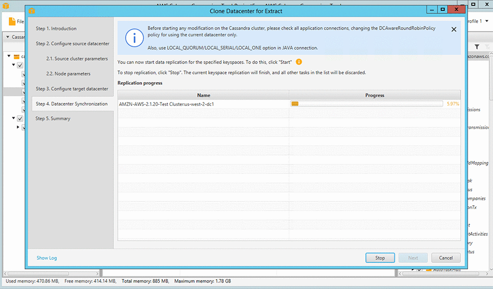Step 4 - Data center synchronization screen where you can track progress