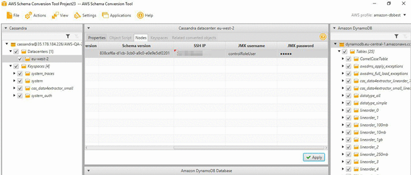 In the right panel in the AWS SCT, open the context (right-click) menu for all the converted tables in DynamoDB, and apply changes for the tables to be created in DynamoDB