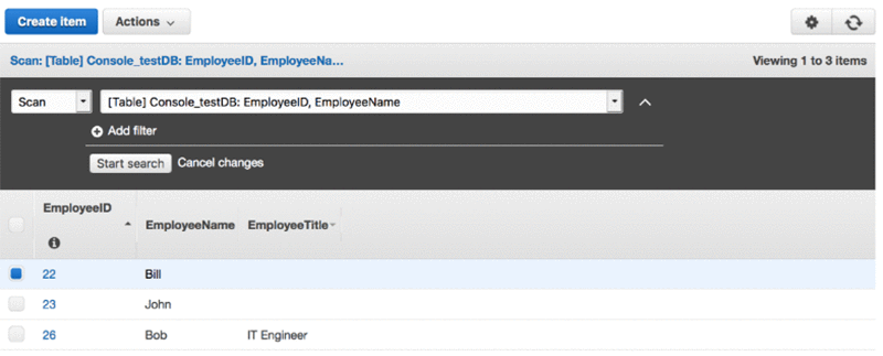 You now will see all the newly created items and attributes, and you can choose Actions to perform various operations on items, such as Duplicate, Edit, and Delete